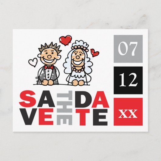 Fun Cute Bride Groom Save the Date Briefkaarten (Voorkant)