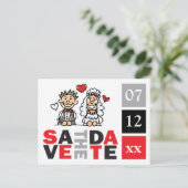 Fun Cute Bride Groom Save the Date Briefkaarten (Staand voorkant)