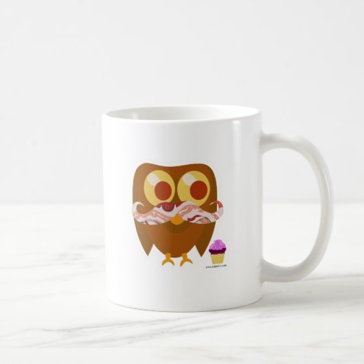 Fun Cute Cartoon Bacon Mustache Owl Koffiemok (Rechts)