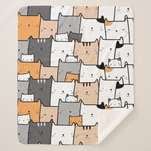 Fun Cute Cat Kitten Pet Animals Cartoon Art Sherpa Deken (Voorkant)