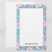 Fun Cute Chubby Kitschy Unicorn Kat Briefpapier (Voorkant / Achterkant)