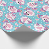Fun Cute Chubby Kitschy Unicorn Kat Cadeaupapier (Hoek)