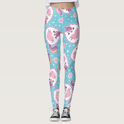 Fun Cute Chubby Kitschy Unicorn Kat Leggings (Voorkant)