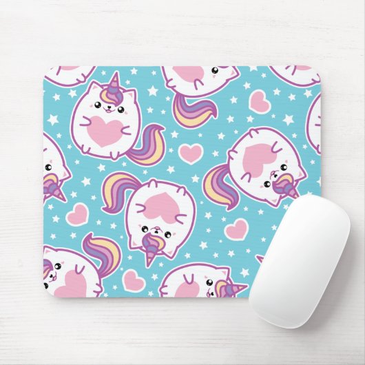 Fun Cute Chubby Kitschy Unicorn Kat Muismat (Met muis)