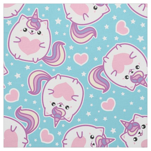 Fun Cute Chubby Kitschy Unicorn Kat Stof (Swatch)