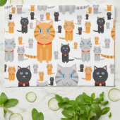 Fun Cute Collage van Oranje, grijze en zwarte katt Theedoek (Gevouwen)