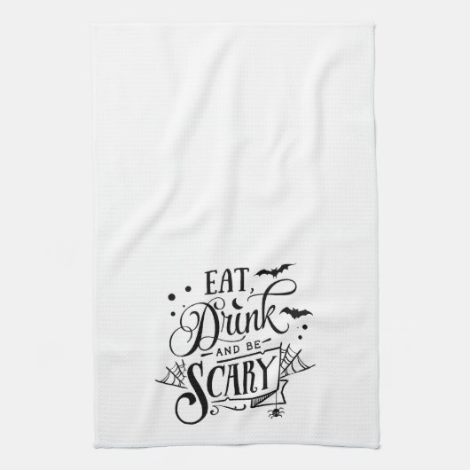 Fun Cute Eat Drink is eng Bat Halloween Theedoek (Verticaal)