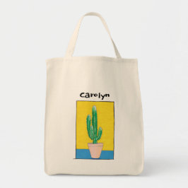 Fun, cute euphorbia cactus drawing, your name tote bag