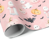 Fun Cute Ghost bat pumpkin & Spider Web Halloween Cadeaupapier (Rol Hoek)
