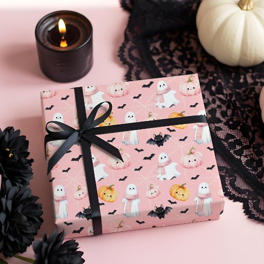 Fun Cute Ghost bat pumpkin & Spider Web Halloween Cadeaupapier