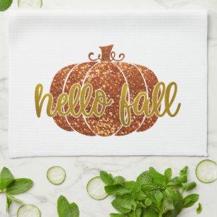 Fun Cute Gold Glitter Hallo Herfst Pumpkin Theedoek