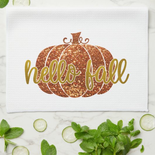 Fun Cute Gold Glitter Hallo Herfst Pumpkin Theedoek (Gevouwen)