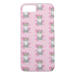 Fun Cute Gray Cat Love Cartoon iPhone 8/7 Hoesje