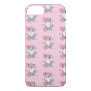 Fun Cute Gray Cat Love Cartoon iPhone 8/7 Hoesje