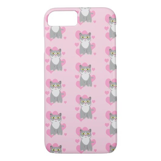 Fun Cute Gray Cat Love Cartoon Case-Mate iPhone Case (Achterkant)