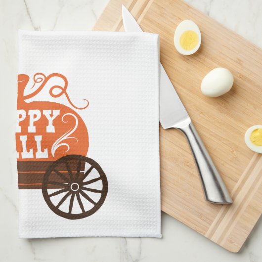 Fun Cute Happy Herfst Wagon Pumpkin Kitchen Towel Theedoek (Quarter Fold)