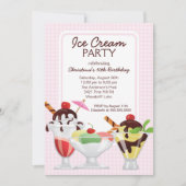 Fun Cute Ice Cream Sundae Birthday Party Kaart (Voorkant)