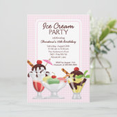 Fun Cute Ice Cream Sundae Birthday Party Kaart (Staand voorkant)