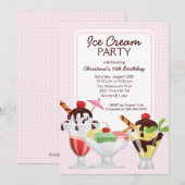 Fun Cute Ice Cream Sundae Birthday Party Kaart (Voorkant / Achterkant)