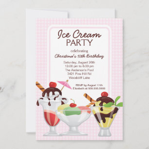 Fun Cute Ice Cream Sundae Birthday Party Kaart