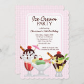 Fun Cute Ice Cream Sundae Birthday Party Kaart (Voorkant / Achterkant)