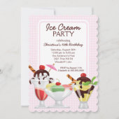 Fun Cute Ice Cream Sundae Birthday Party Kaart (Voorkant)