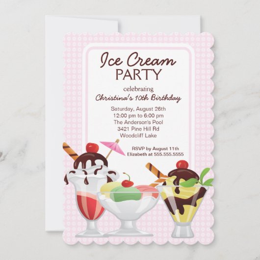 Fun Cute Ice Cream Sundae Birthday Party Kaart (Voorkant)