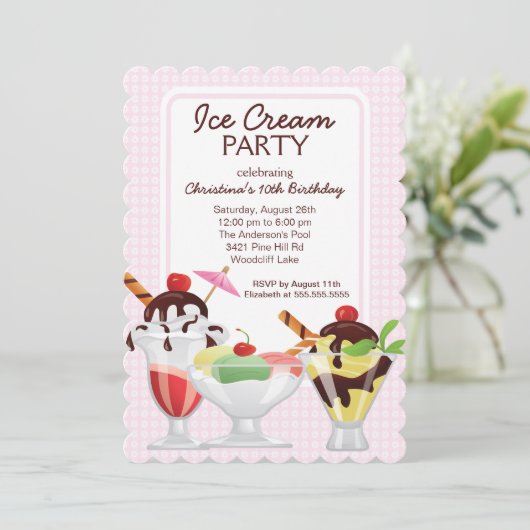 Fun Cute Ice Cream Sundae Birthday Party Kaart (Staand voorkant)