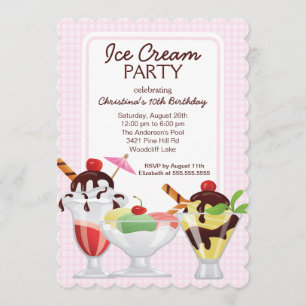 Fun Cute Ice Cream Sundae Birthday Party Kaart