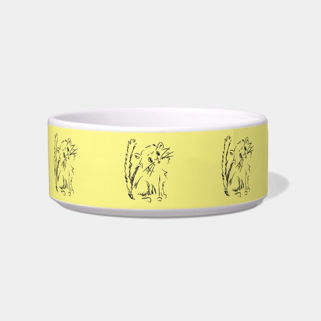 Fun Cute Kat Colorful Yellow Cat Voerbakje (Voorkant)