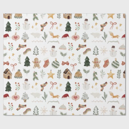 Fun Cute Kerstmis Waterverf Accesft Gift Cadeaupapier (Vlak)