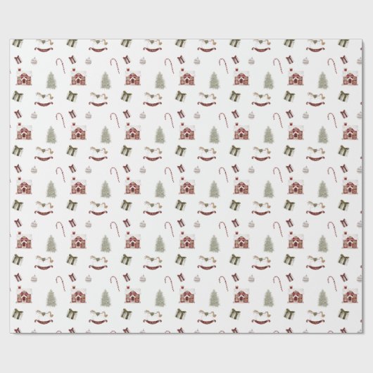 Fun Cute Kerstmis Waterverf Accu 2 Cft Cadeaupapier (Vlak)