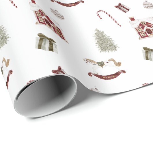 Fun Cute Kerstmis Waterverf Accu 2 Cft Cadeaupapier (Rol Hoek)