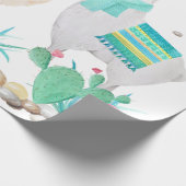 Fun Cute Llama, Dog, Owl Blauwgroen woestijn Cadeaupapier (Hoek)