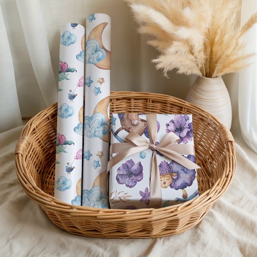 Fun Cute Lullaby Moon Sheep Clouds Baby Inpakpapier Vel