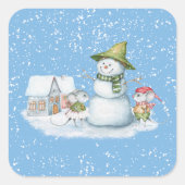 Fun Cute Merry Kerstmis Snow Holiday Vierkante Sticker (Voorkant)