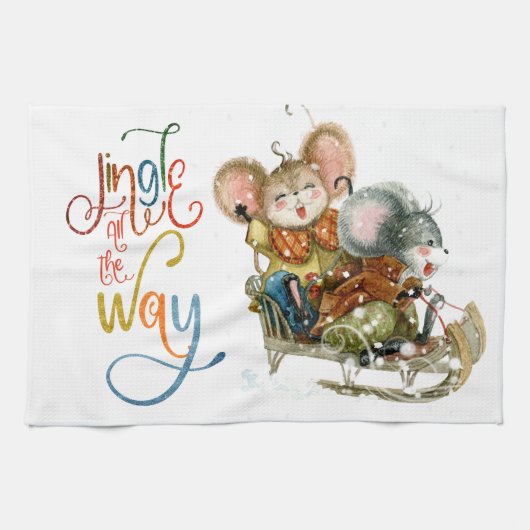 Fun Cute Mice Sleigh Jingle helemaal Glitter Theedoek (Horizontaal)