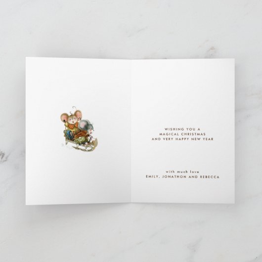 Fun Cute Mice Tree Kerstfeestdag, gevouwen kaart (Binnen)