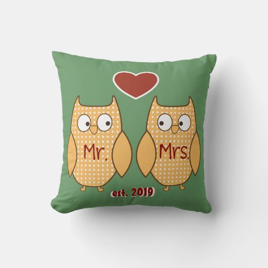 Fun Cute Mr. & Mrs Owl Personalized Kussen (Voorkant)