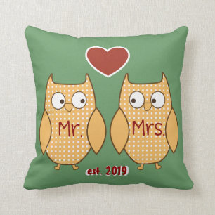 Fun Cute Mr. & Mrs Owl Personalized Kussen