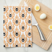 Fun Cute Oranje Black Halloween Skull Theedoek (Quarter Fold)