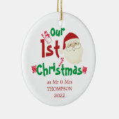 Fun Cute Our First Kerstmis als Mr & Mrs. Keramisch Ornament (Rechts)