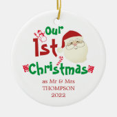 Fun Cute Our First Kerstmis als Mr & Mrs. Keramisch Ornament (Voorkant)