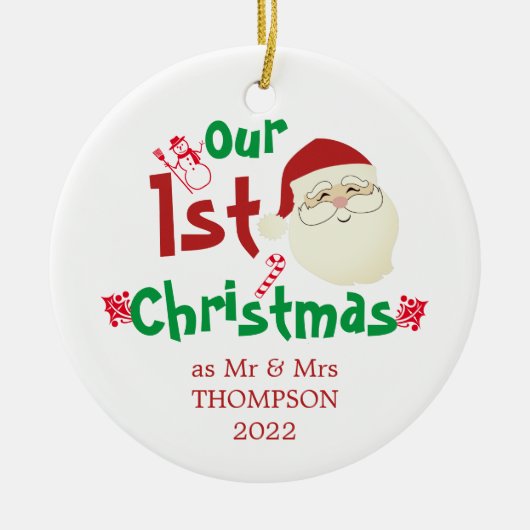 Fun Cute Our First Kerstmis als Mr & Mrs. Keramisch Ornament (Voorkant)