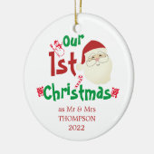 Fun Cute Our First Kerstmis als Mr & Mrs. Keramisch Ornament (Links)