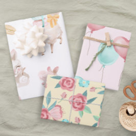 Fun Cute Pastel Llama Ballon Floral Baby Girl Inpakpapier Vel