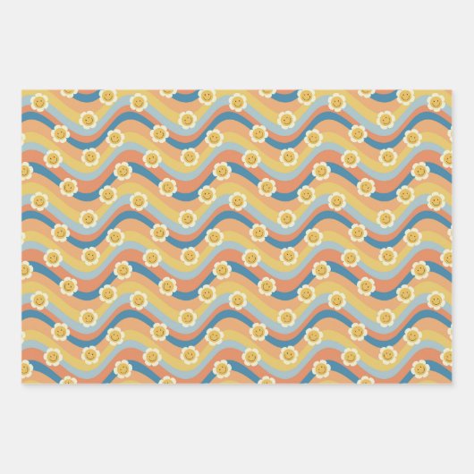 Fun Cute Retro Design Flower Mushroom Inpakpapier Vel (Voorkant)