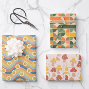 Fun Cute Retro Design Flower Mushroom Inpakpapier Vel