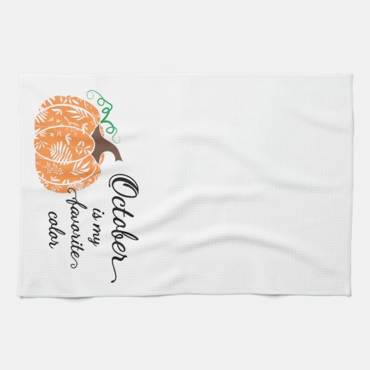 Fun Cute Sinaasappel Oktober Pumpkin Herfst Kitche Theedoek (Horizontaal)