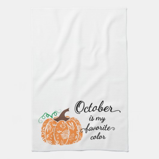 Fun Cute Sinaasappel Oktober Pumpkin Herfst Kitche Theedoek (Verticaal)
